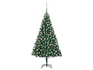 Umělý vánoční stromek s LED a sadou koulí zelený 210 cm PVC