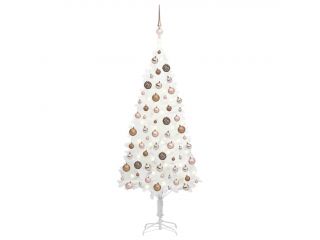 Umělý vánoční stromek s LED diodami a sadou koulí bílý 150 cm