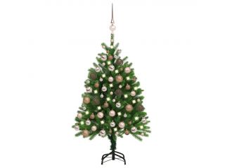 Umělý vánoční stromek s LED diodami a sadou koulí 120 cm zelený