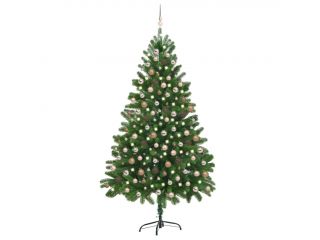 Umělý vánoční stromek s LED diodami a sadou koulí 210 cm zelený