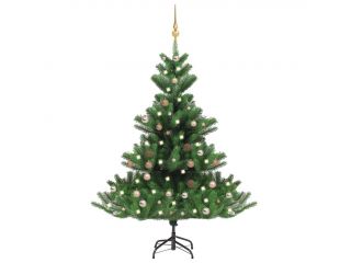 Umělý vánoční stromek jedle s LED a sadou koulí zelený 150 cm