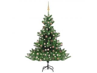 Umělý vánoční stromek jedle s LED a sadou koulí zelený 210 cm