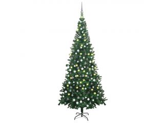 Umělý vánoční stromek s LED diodami a sadou koulí 240 cm zelený
