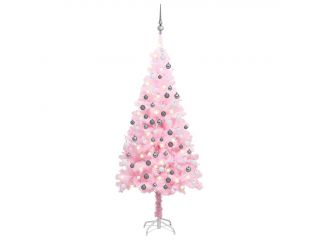 Umělý vánoční stromek s LED a sadou koulí růžový 120 cm PVC