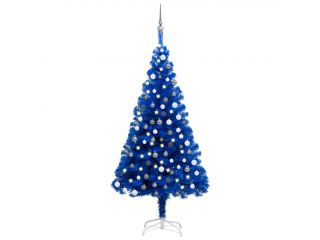 Umělý vánoční stromek s LED a sadou koulí modrý 150 cm PVC