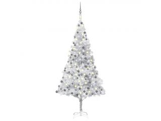 Umělý vánoční stromek s LED a sadou koulí stříbrný 240 cm PET