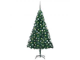 Umělý vánoční stromek s LED a sadou koulí zelený 150 cm PVC