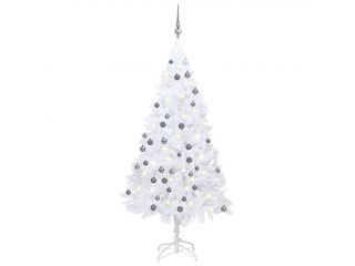 Umělý vánoční stromek s LED a sadou koulí bílý 150 cm PVC