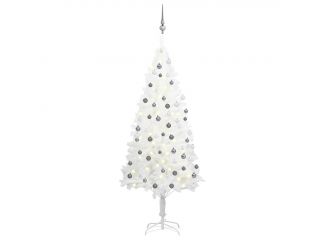 Umělý vánoční stromek s LED diodami a sadou koulí bílý 180 cm