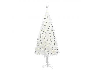 Umělý vánoční stromek s LED diodami a sadou koulí bílý 240 cm