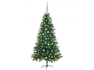 Umělý vánoční stromek s LED diodami a sadou koulí 150 cm zelený