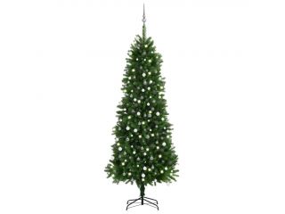 Umělý vánoční stromek s LED diodami a sadou koulí 240 cm zelený