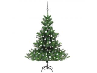 Umělý vánoční stromek jedle s LED a sadou koulí zelený 120 cm
