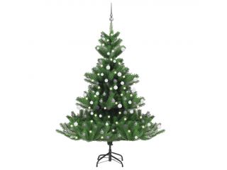 Umělý vánoční stromek jedle s LED a sadou koulí zelený 180 cm