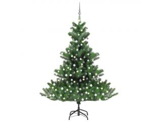 Umělý vánoční stromek jedle s LED a sadou koulí zelený 210 cm