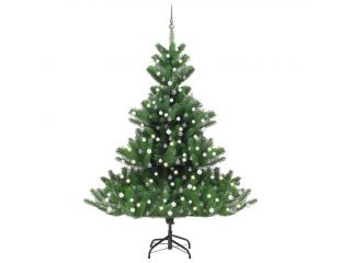 Umělý vánoční stromek jedle s LED a sadou koulí zelený 240 cm