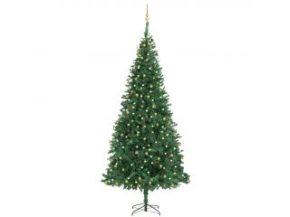 Umělý vánoční stromek s LED diodami a sadou koulí 300 cm zelený