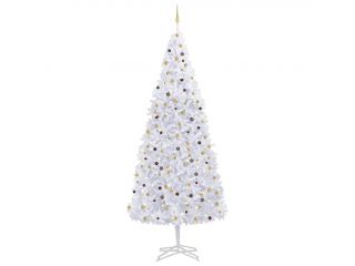 Umělý vánoční stromek s LED diodami a sadou koulí 500 cm bílý