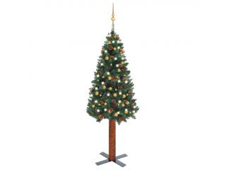 Úzký vánoční stromek s LED diodami a sadou koulí zelený 180 cm
