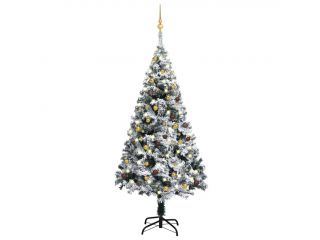 Umělý vánoční stromek s LED a sadou koulí zelený 180 cm PVC