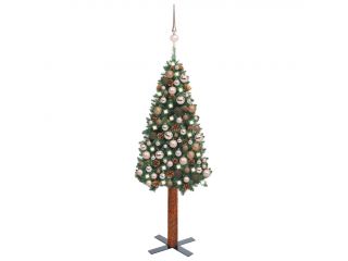 Úzký vánoční stromek s LED a sadou koulí zelený 150 cm PVC
