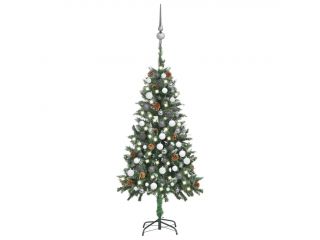 Umělý vánoční stromek s LED sadou koulí a šiškami 150 cm