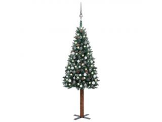 Úzký vánoční stromek s LED diodami a sadou koulí zelený 180 cm