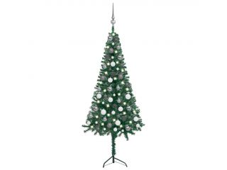 vidaXL Rohový umělý vánoční stromek LED a sada koulí zelený 120 cm PVC