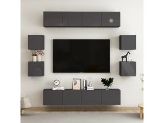 8dílný set TV skříněk šedý s vysokým leskem dřevotříska