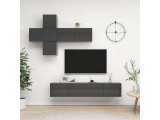 7dílný set TV skříněk šedý s vysokým leskem dřevotříska