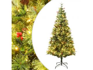 Vánoční stromek s LED diodami a šiškami zelený 150 cm PVC a PE
