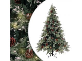 Vánoční stromek s LED diodami a šiškami zelenobílý 120cm PVC+PE