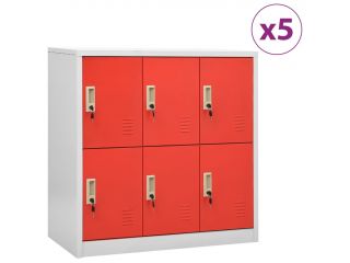 Uzamykatelné skříně 5 ks světle šedé a červené 90x45x92,5 cm