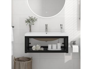 vidaXL Koupelnový rám s vestavěným umyvadlem černý železo