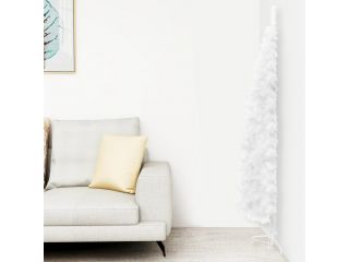 Úzký umělý poloviční vánoční stromek se stojanem bílý 120 cm