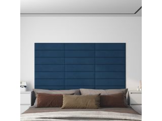vidaXL Nástěnné panely 12 ks modré 60 x 15 cm samet 1,08 m²
