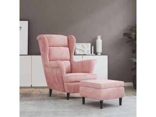 vidaXL Křeslo ušák se stoličkou růžové samet