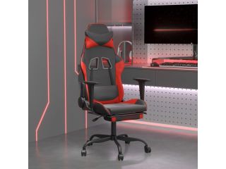 Masážní herní židle s podnožkou černá a červená umělá kůže