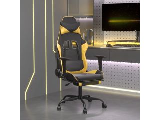 Masážní herní židle s podnožkou černá a zlatá umělá kůže