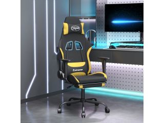 Masážní herní židle s podnožkou černá a žlutá textil