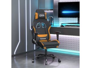 Masážní herní židle s podnožkou černá a oranžová textil