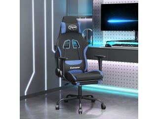 Masážní herní židle s podnožkou černá a modrá textil