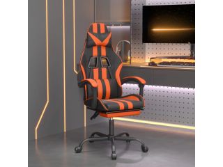 Otočná herní židle s podnožkou černá a oranžová umělá kůže