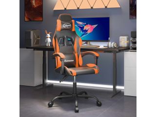 Otočná herní židle černá a oranžová umělá kůže