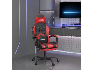 Otočná herní židle s podnožkou černá a červená umělá kůže