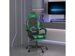 Otočná herní židle s podnožkou černá a zelená umělá kůže