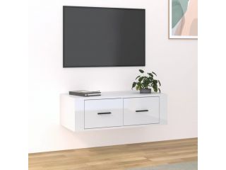 Závěsná TV skříňka lesklá bílá 80 x 36 x 25 cm kompozitní dřevo