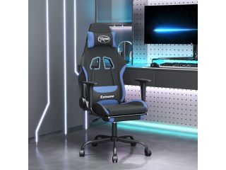 Herní židle s podnožkou černá a modrá textil