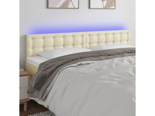 Čelo postele s LED krémové 200x5x78/88 cm umělá kůže