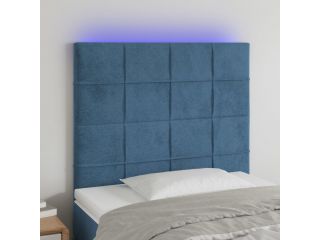 Čelo postele s LED tmavě modré 90x5x118/128 cm samet